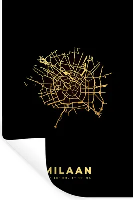 Produktbild von MuchoWow® Wandtattoo Wandsticker Wandaufkleber Mailand - Karte - Gold - Schwarz 60x90 cm Selbstklebend und Repositionierbar - Sticker - Dekorfolie
