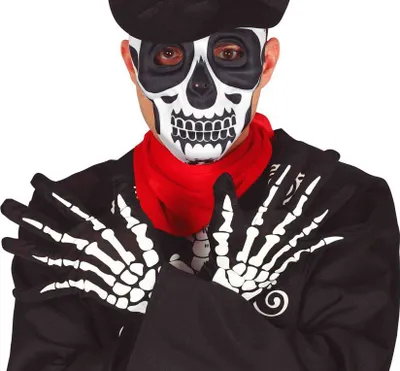 Produktbild von Skelett Hände Halloween Handschuhe Geisterkostüm Grusel Skelett Design Schwarz Weiß Schaurige Verkleidung Fasching Kostümspiel, Farbe: Schwarz / Weiß