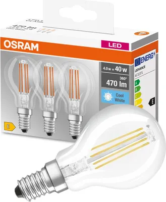 A product shot of Osram LED light bulbs in their packaging, with one bulb prominently displayed in the foreground.