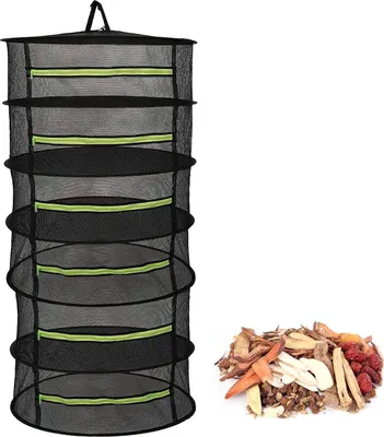 Obrázok produktu pre Allecto Plus - Stojan na sušenie byliniek 6-vrstvový závesný sušiak so zipsom Skladacia závesná sušiaca sieť na rastliny bylinky zelenina (6 vrstiev)
