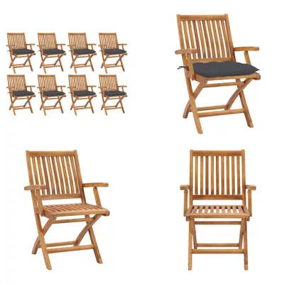 Produktbild von vidaXL Klappbare Gartenstühle mit Kissen 8 Stk. Massivholz Teak - Gartenstuhl - Gartenstühle - Holzstuhl - Holzstühle