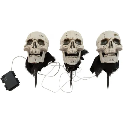 Immagine prodotto di Teschi luminosi di Halloween con spille, set di 3, 29 cm