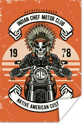 Produktbild von MuchoWow® Poster Totenkopf - Indisch - Motor - Vintage 80x120 cm - Papierdruck