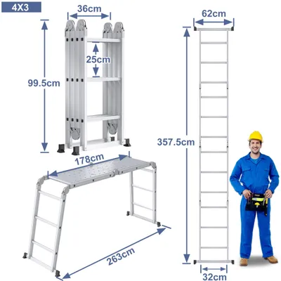 Obrázek produktu pro Žebřík 6 v 1 - Multifunkční žebřík - Skládací žebřík - Lešenářský žebřík - Pracovní lešení - Hliník