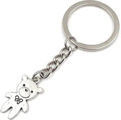 Produktbild von Onwomania Teddy Bär mit Fliege Schleife Schlüsselanhänger Metall Glücksbringer in Alu Geschenkbox, ideal zum Verschenken