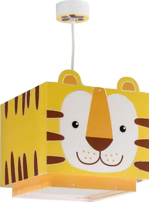 Produktbild von Kinder-Pendelleuchte "Tiger" - Nachttischlampe für Kinderzimmer - Zimmerbeleuchtung - Zwei Lampenschirme - 1 Stück - Gelb