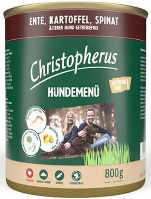 Produktbild von Christopherus Hundemenü Senior mit Ente, Kartoffel, Spinat 800 g, Adult, jede Rasse, Ente, Kartoffel, Spinat, 800 g, Ohne Soja