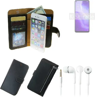 Produktbild von TOP SET Handy Hülle Schutz Hülle kompatibel mit Oppo Reno5 Z 5G  schwarz aus Kunstleder + Kopfhörer Smartphone Tasche vollwertige Geldbörse