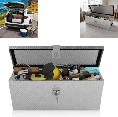 Image de LZQ 18 litres coffre à outils en aluminium Alubox caisse de transport caisse à outils coffre à outils verrouillable coffre de remorque coffre de camion coffre de timon argent