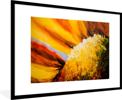 Produktbild von MuchoWow® Gerahmtes Poster Eine Nahaufnahme eines Ölgemäldes einer Sonnenblume 90x60 cm - Poster mit Schwarzem Bilderrahmen Wandposter Rahmen Foto Bilder - Wanddekoration - Fotos