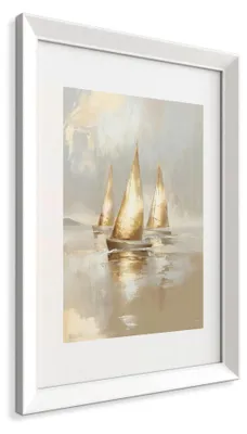 Zdjęcie produktu dla STYLER Obraz na ścianę 56x75 cm w ramie MDF motyw złotych łodzi dekoracja do salonu sypialni biura elegancki styl PARIS PIC GILDED BOATS