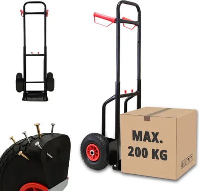 Produktbild von Grafner Sackkarre klappbar und ausziehbar, Belastbarkeit 200kg, Vollgummibereifung, Flat Free, Haltegriffe und Radschutz, solide Stahl-Ausführung, Stapelkarre Transportkarre