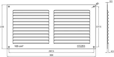 Produktbild von Lüftungsgitter Silber eloxiert F1 Stegblech Heizungsdeckel Lüftung aus Aluminium in diversen Größen 150 x 300