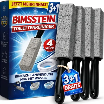Produktbild von EDELFELD starker Bimsstein mit Griff [4er Set] Reinigungsstein für Toilette & WC, Grau Effektiver Bimsstein Toilette - gegen hartnäckigen Urinstein