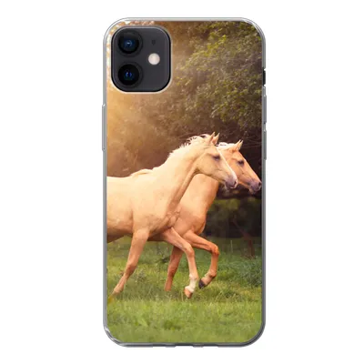 Produktbild von MuchoWow® Handyhülle Schutzhülle Hülle für iPhone 12 mini Pferde - Wald - Sonne Silikon Softcase Handy Hülle - Bild
