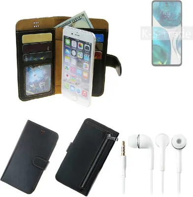 Produktbild von TOP SET Handy Hülle Schutz Hülle kompatibel mit Motorola Moto G52  schwarz aus Kunstleder + Kopfhörer Smartphone Tasche vollwertige Geldbörse