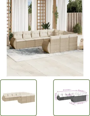 Produktbild von The Living Store 10-tlg. Garten-Sofagarnitur mit Kissen Beige Poly Rattan