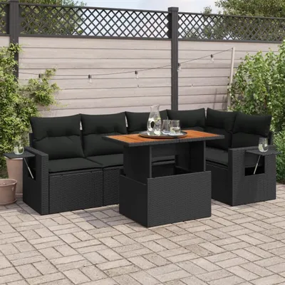 Produktbild von Möbel 6-tlg. Garten-Sofagarnitur mit Kissen Schwarz Poly Rattan - Gartenmöbelgarnituren 3327149