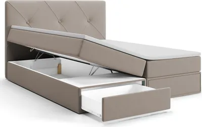 Produktbild von Boxspringbett mit Bettkästen BONI Bett mit Stauraum Schubladen Topper Kopfteil (120 x 200 cm, Hellbraun - SWING 03)