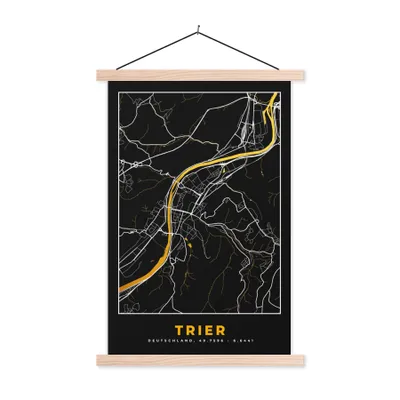 Produktbild von MuchoWow® Textilposter Karte - Trier - Gold - Stadtplan - Deutschland 40x60 cm mit holzfarbenen Rahmen - Poster