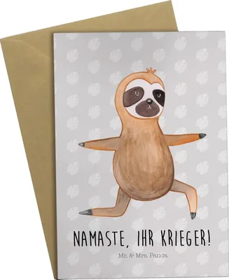 Produktbild von Mr. & Mrs. Panda Glückwunschkarte Faultier Yoga - Grau Pastell - Geschenk, Namaste, babykarte, weihnachtskarten, einladungskarten, Faultiere, hochzeitskarten, Grußkarte