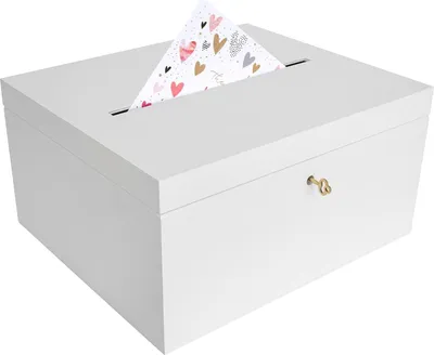 Produktbild von Creative Deco Weiße Holzkiste mit Deckel Kartenbox Hochzeit | 29x25x15 cm | Geldgeschenke Holzbox mit Schlitz, Schloss und Schlüssel Geschenkkarten Box Geldbox