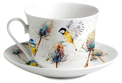 Produktbild von Jumbotasse und Untertasse Birds und Teasels - 0,4l