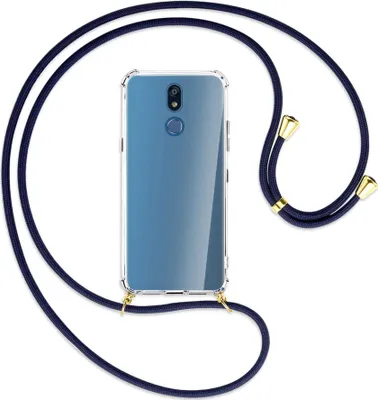 Produktbild von Handykette Backcover-Schutzhülle mit Band (Metall goldfarben) für LG K40 / K12 Plus - dunkelblau