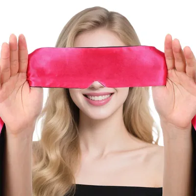 Produktbild von Schlafmaske aus rosa Satin, bequeme Schlafmaske für Damen, weiche Schlafmaske, verstellbare Schlafmaske, Reise-Schlafmaske, weiche Schlafmaske für Damen, für Nachtschlaf, Reisen, Nickerchen, 150 x 7 cm