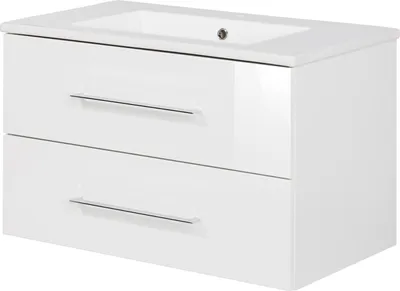Produktbild von FACKELMANN Waschtischunterschrank inkl. Keramikbecken B.PERFEKT / Soft-Close-System / Maße (B x H x T): ca. 82 x 51 x 48 cm / Waschbeckenunterschrank und Waschtisch / Schrank: Weiß / Becken: Weiß