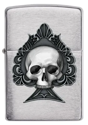 Produktbild von ZIPPO - Ace Skull Design - Silber Chrome Totenkopf Poker Kartenspiel Sturmfeuerzeug nachfüllbar Benzin 60005728