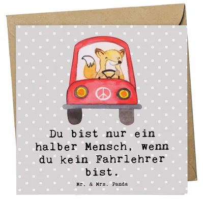 Produktbild von Mr. & Mrs. Panda doppelkarte Fahrlehrer Herz - Grau Pastell - Geschenk, Witzig, Fahrschule, Lustig, anlasskarte, Glückwunschkarte, Grußkarte, Spruch, Klappkarte, Beruf