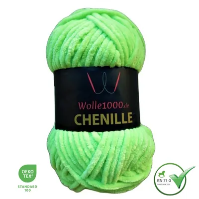 Produktbild von Wolle1000 Chenille - 47 HELLGRÜN - 100g - weiches Chenille Garn / Kuschelwolle