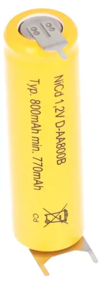 Produktbild von AccuCell Flat Top NiCd Akku 1,2V 780mAh / AA Lötfahne 3-er Print + / -- passend für Notstromanwendungen