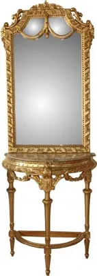 Produktbild von Casa Padrino Barock Spiegelkonsole mit Marmorplatte in Gold, Antik Look, Gesamthöhe 210 cm