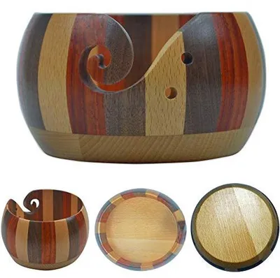 Produktbild von Holz Garnschale, Wollhalter, Wollschale, Garnschale, Handgemacht, zum Stricken, Häkeln
