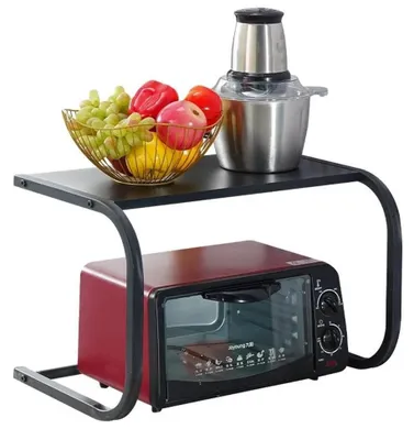 Image de Étagère de cuisine - Étagère pour micro-ondes - Étagère à épices - Récipient à couverts - Rangement - Métal - Noir