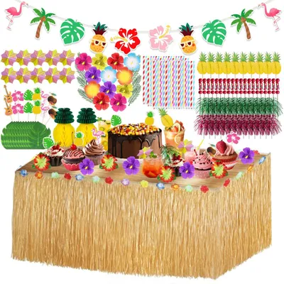 Produktbild von Hawaiianische Tischrock und Dekorationsset für Luau-Partys, 200 Stück