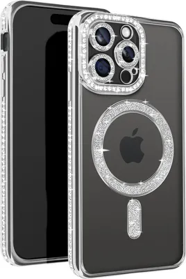Immagine prodotto di Avizar, custodia diamantata per iPhone 15 Pro Max - protezione MagSafe con bordo in strass, argento