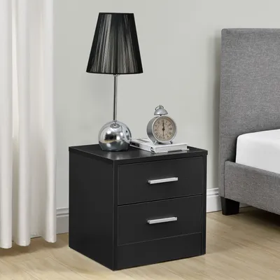 Produktbild von [en.casa]® Nachttisch Nachtschrank schwarz 2x Schublade Spanplatte