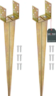 Produktbild von KOTARBAU® 2er Set Pfostenträger Verstellbarer Pfostenfuß 0–125 mm Balkenschuh U 70 cm Holzpfostenhalterung Bodenanker Einschlaghülse verzinkter Stahl