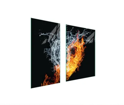 Produktbild von Herdabdeckplatten 2 teilig 75x52 Glaskeramikkochfeld Abdeckung Glas Schneidebrett Feuer Wasser