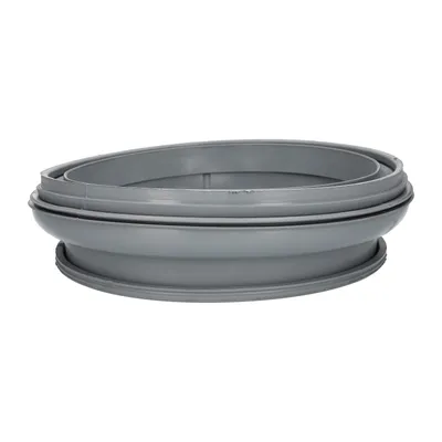 A gray rubber door seal for a washing machine, shown in isolation on a white background.