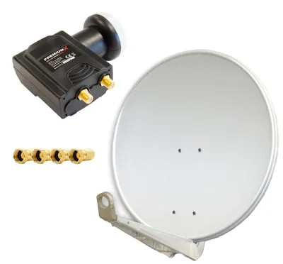 Produktbild von PremiumX DELUXE85 Satellitenantenne 85 cm Alu Hellgrau DELUXE Twin LNB 4x F-Stecker