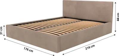 Obrázok produktu pre Muralo Čalúnená posteľ do spálne Čalúnená posteľ s podnožou Posteľ s čalúneným čelom Manželská posteľ 160x200 Posteľ s úložným priestorom Béžová