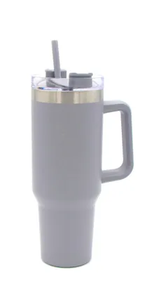 Produktbild von To Go Doppelwandiger Thermobecher Edelstahl für kalt und heiß inkl. Strohhalm ca. 1200ml (Dunkelgrau)