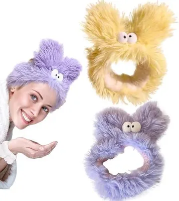 Produktbild von 2 kosmetische Haarbänder aus Fleece mit niedlichen Ohren für Hautpflege, Make-up, Gesichtspflege und Dusche