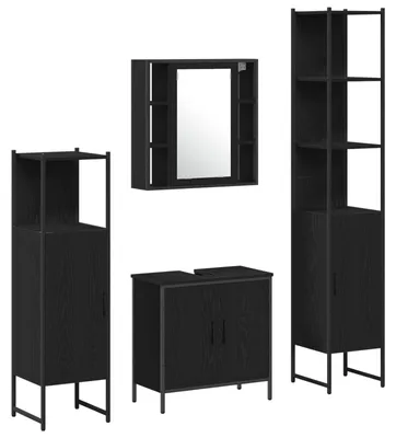 Produktbild von Badezimmermöbel-Set mit Regal 4 pcs Schwarz Holzwerkstoff