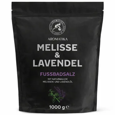 Produktbild von Fußbadesalz mit Meersalz und Ätherischem Lavendelöl & Melissenöl - 1kg/1000g - Pediküre Badesalz - Badezusatz mit Naturreinem Meersalz - Fußpflege