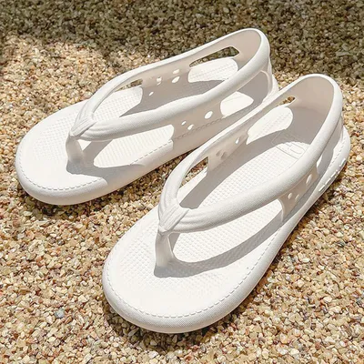 Produktbild von Bazuo Sandalen, Uni Comfort Walking Flip Flops Sandalen, rutschfeste Outdoor-Strand-Badehausschuhe, Farbe: weiß, Größe: 38-39